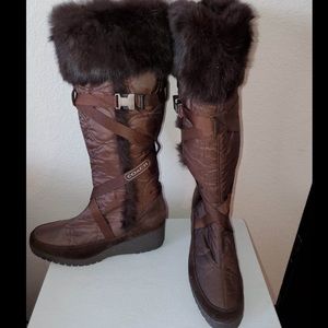 Coach “Mackenzie” Fur Wedge Tall Boots